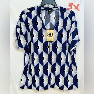 Blue and White Geometric Casual Button Down Shirt
